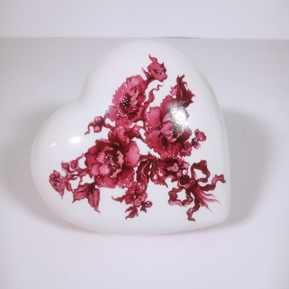 Porcelain Fleurs De Regetice Heart Pink White Edelweiss Musical Trinket Box - Picture 6 of 13